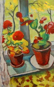 Flores en la ventana (Begonias en macetas I) de August Macke